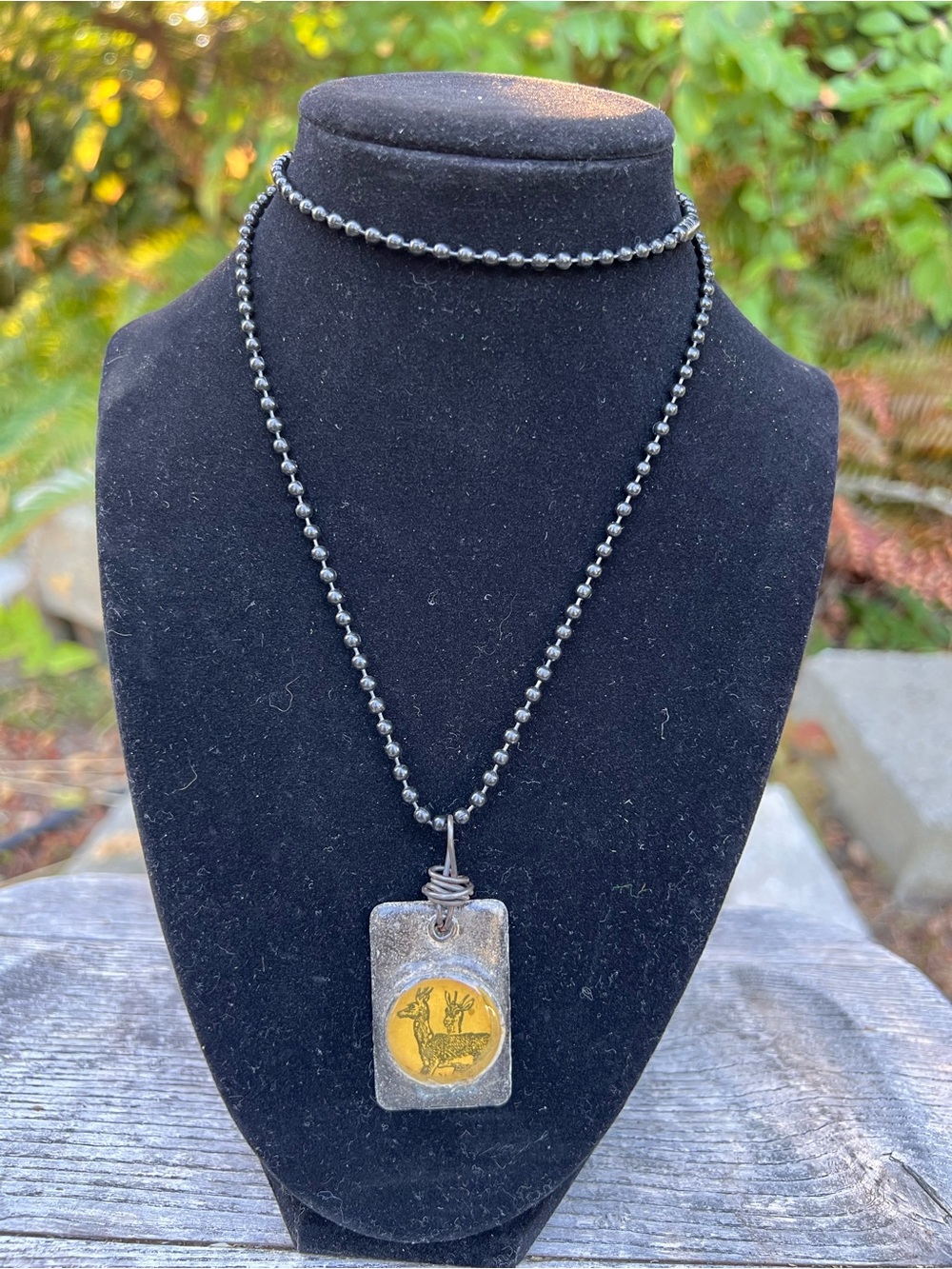 Handcrafted Black Beaded Necklace with Yellow Deer Pendant